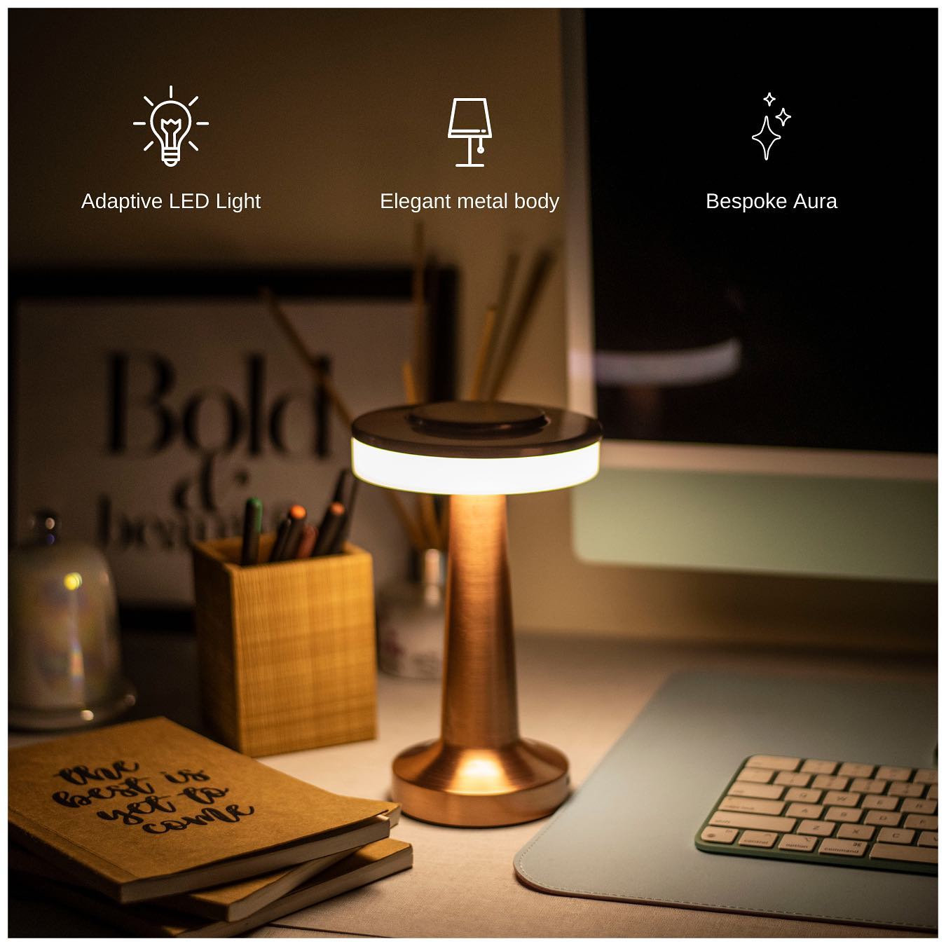 USB Rechargeable Portable Touch Control Dimmable 3 Light Color Tunable Table Lamp for Hotel, Cafe