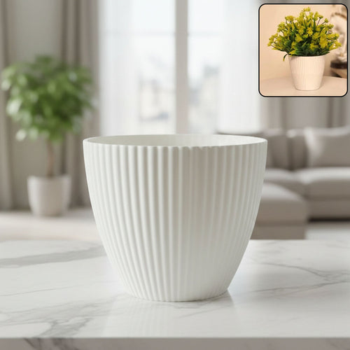 White Ribbed Flower Pot – Stylish Modern Indoor Planter