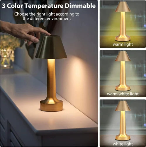 USB Rechargeable Portable Touch Control Dimmable 3 Light Color Tunable Table Lamp for Hotel, Cafe